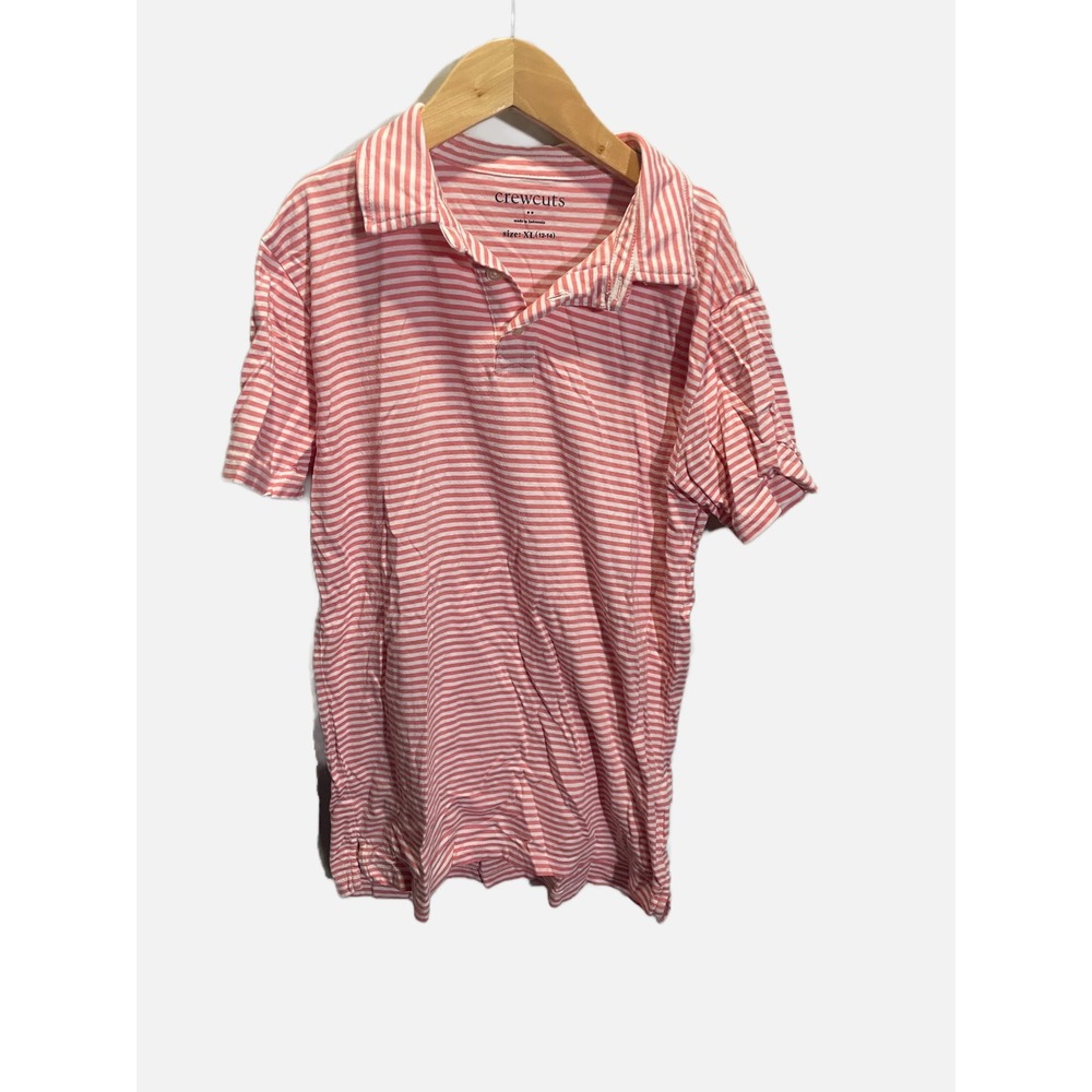 Crewcuts Polo Shirt Kids XL 12-14 Pink White Striped Cotton Preppy Casual Top